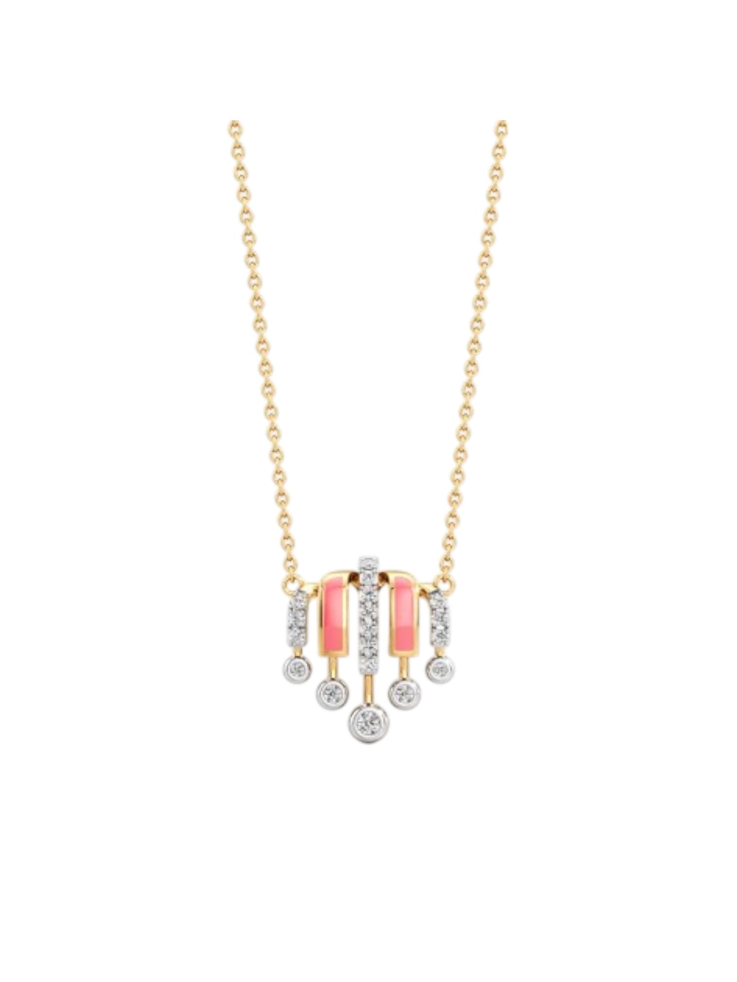 925 Sterling Silver Minimal Design CZ Stones Gold Plated Pendant With Chain For Women By Kesardeep
